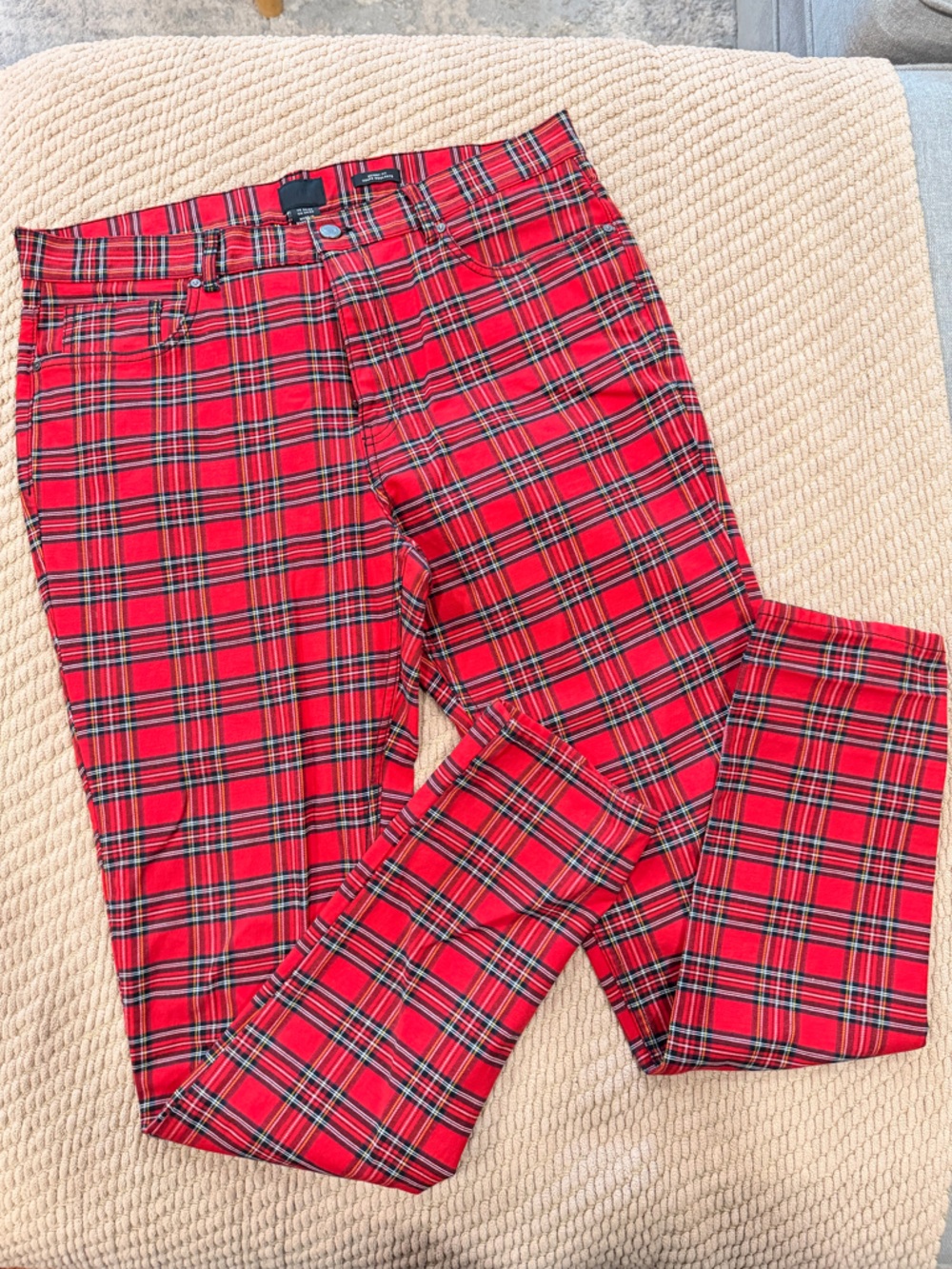 Reserved Supply Red Plaid Skinny Pants Stretch Tartan Punk XL 34x32
